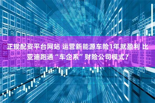 正规配资平台网站 运营新能源车险1年就盈利 比亚迪跑通“车企系”财险公司模式？